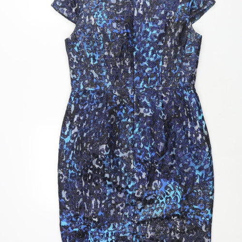 Precis Womens Blue Polyester Shift Size 12 Round Neck Zip - Leopard Print