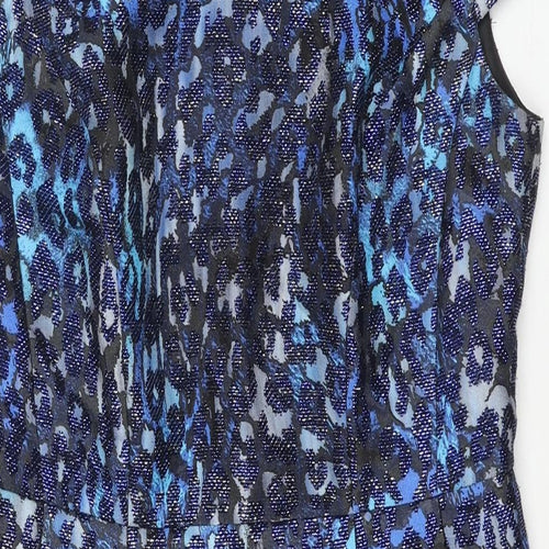 Precis Womens Blue Polyester Shift Size 12 Round Neck Zip - Leopard Print