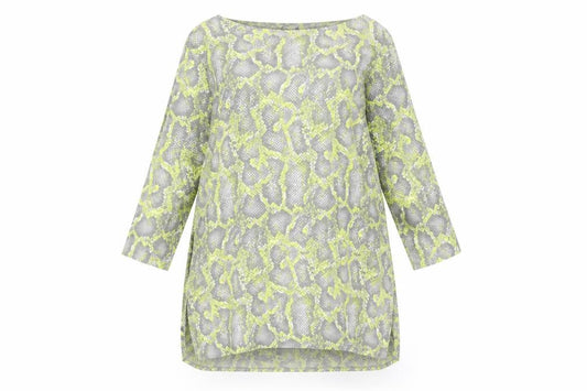 Front view of Principles women’s multicoloured animal print viscose tunic blouse, round neck - snakeskin print side slits