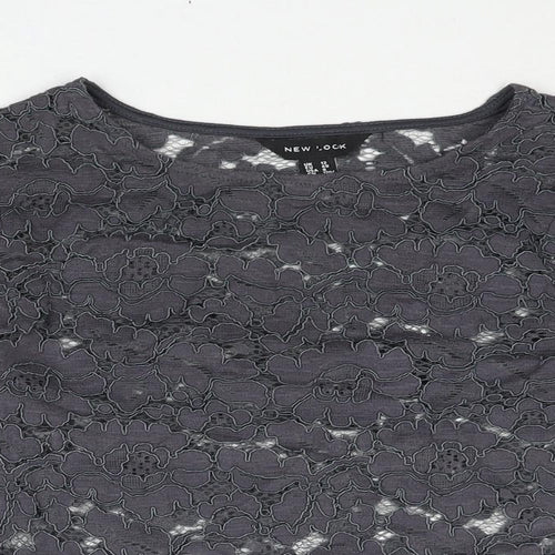 New Look Womens Grey Polyester Basic Blouse Size 12 Round Neck - Bell Sleeve