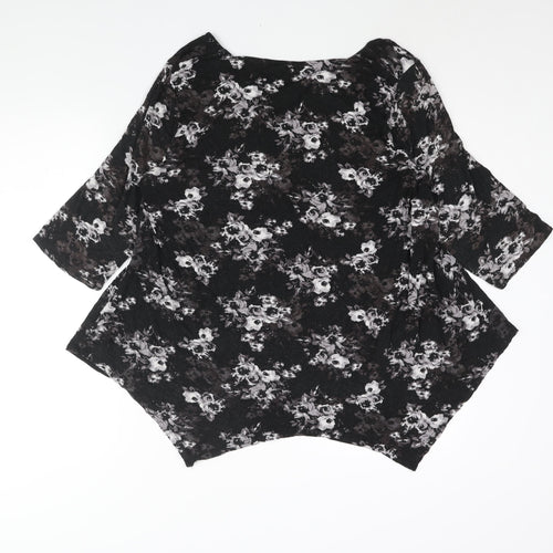 Arcadia Womens Black Floral Viscose Basic Blouse Size 20 Round Neck - Asymmetric Hem