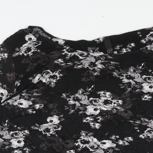 Arcadia Womens Black Floral Viscose Basic Blouse Size 20 Round Neck - Asymmetric Hem