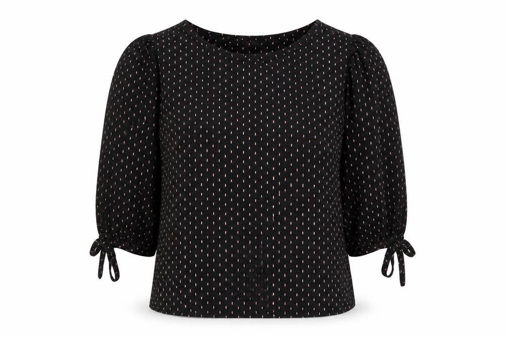 Principles Womens Black Geometric Viscose Basic Blouse Size 18 Round Neck - Cuff Tie