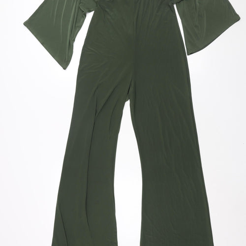 PRETTYLITTLETHING Womens Green Polyester Jumpsuit One-Piece Size 12 L32 in Tie