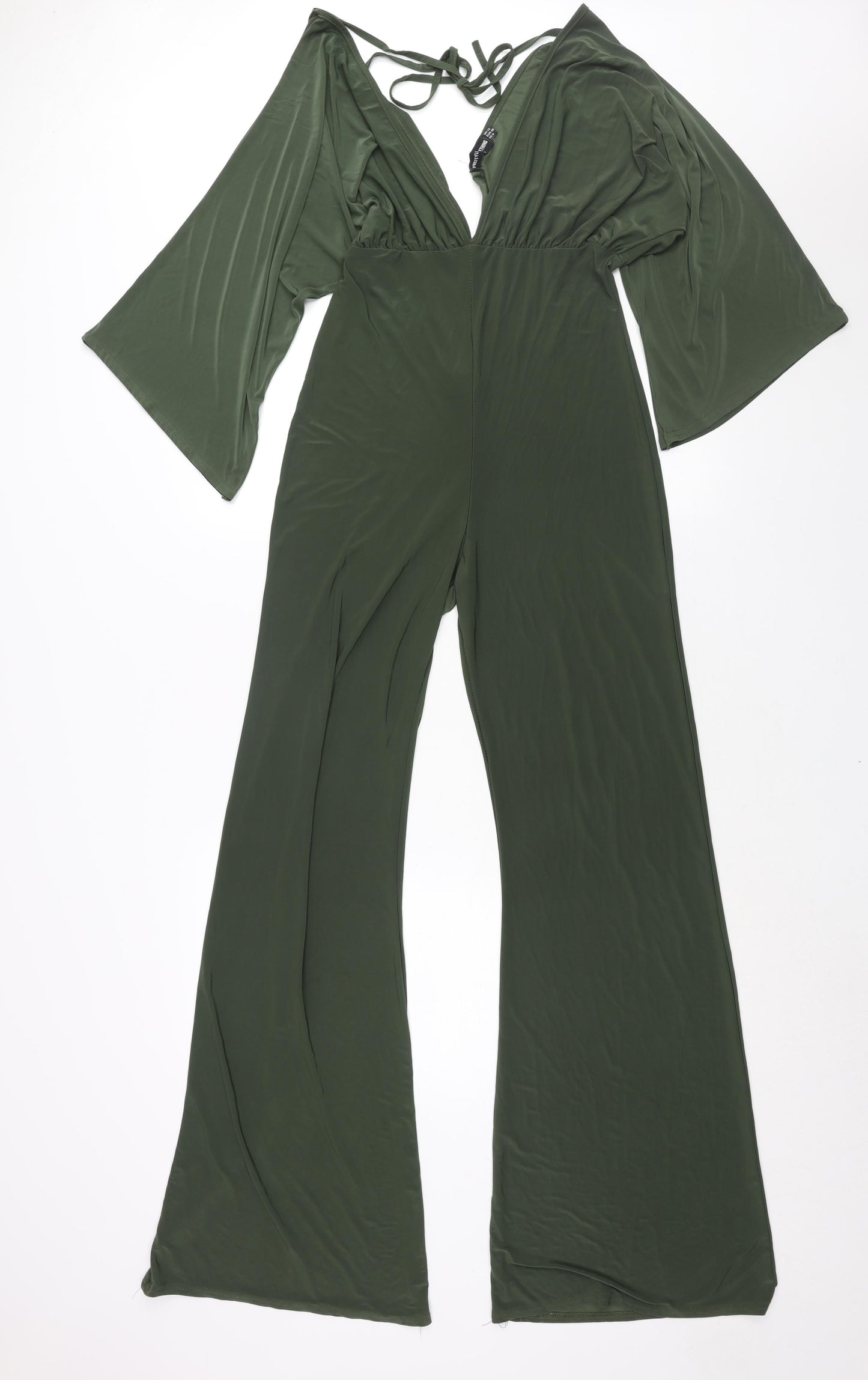 PRETTYLITTLETHING Womens Green Polyester Jumpsuit One-Piece Size 12 L32 in Tie