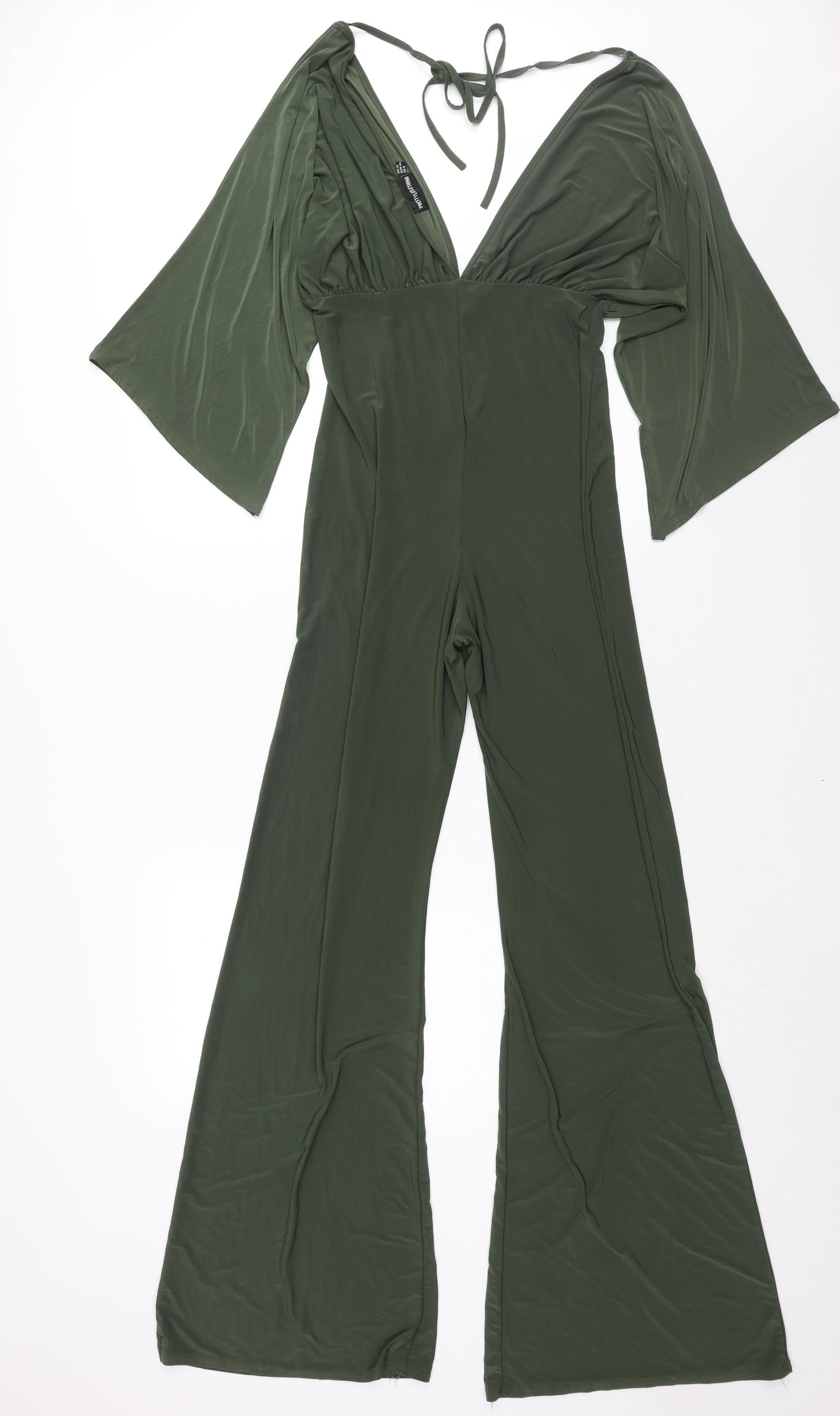 PRETTYLITTLETHING Womens Green Polyester Jumpsuit One-Piece Size 12 L32 in Tie