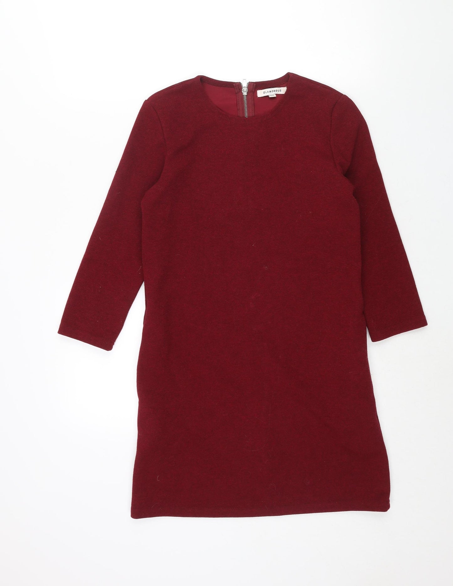 Glamorous Womens Red Polyester Mini Size XS Round Neck Zip