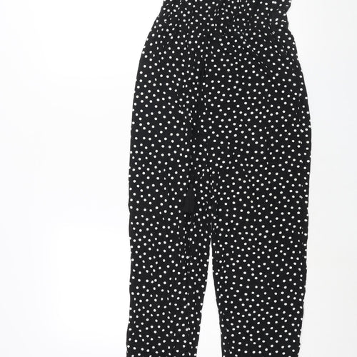 Lipsy Womens Black Polka Dot Viscose Jumpsuit One-Piece Size 8 L31 in Pullover - Rouched Bodice