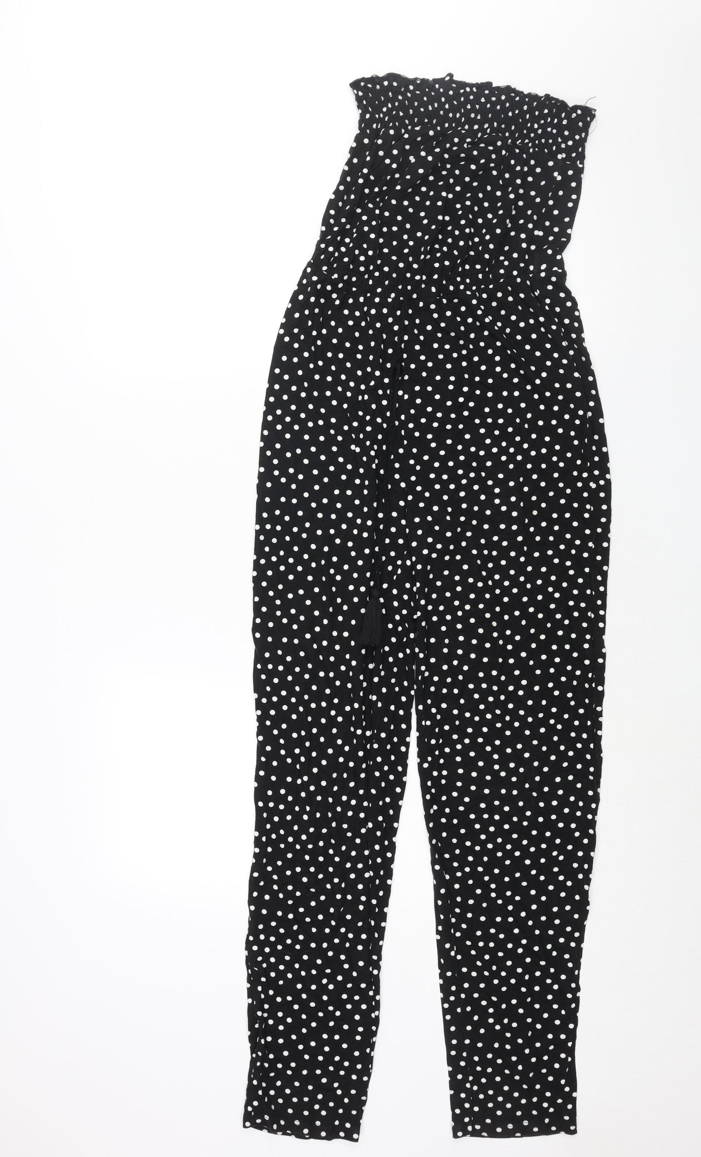 Lipsy Womens Black Polka Dot Viscose Jumpsuit One-Piece Size 8 L31 in Pullover - Rouched Bodice