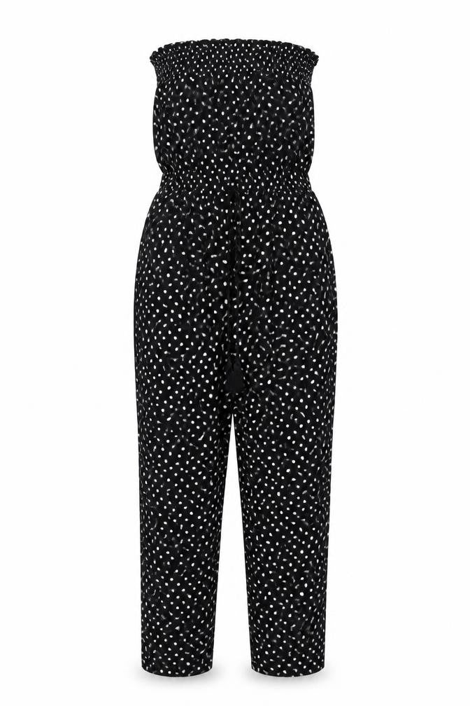 Lipsy Womens Black Polka Dot Viscose Jumpsuit One-Piece Size 8 L31 in Pullover - Rouched Bodice