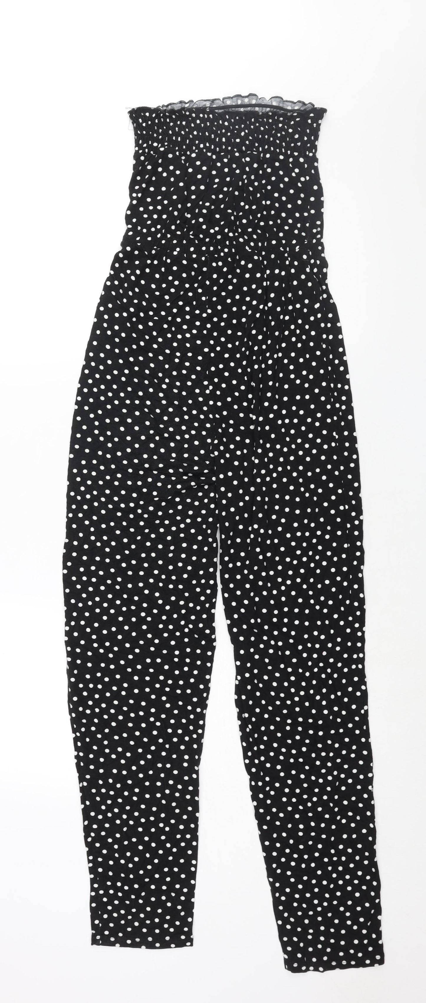 Lipsy Womens Black Polka Dot Viscose Jumpsuit One-Piece Size 8 L31 in Pullover - Rouched Bodice