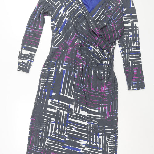 Alexon Womens Grey Geometric Viscose Mini Size 14 V-Neck Pullover