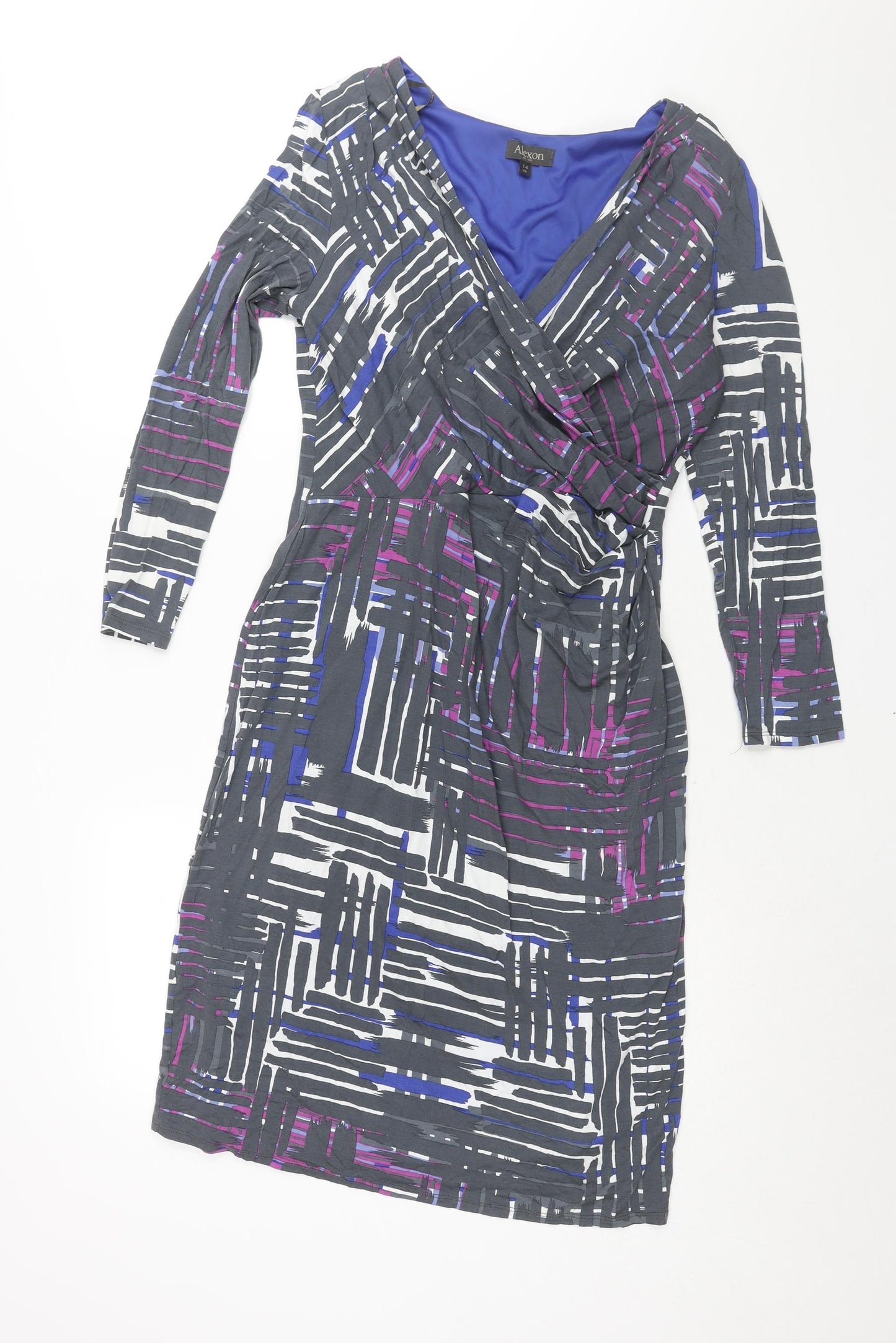 Alexon Womens Grey Geometric Viscose Mini Size 14 V-Neck Pullover