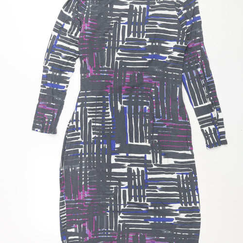 Alexon Womens Grey Geometric Viscose Mini Size 14 V-Neck Pullover
