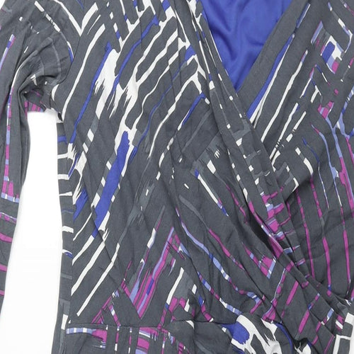 Alexon Womens Grey Geometric Viscose Mini Size 14 V-Neck Pullover