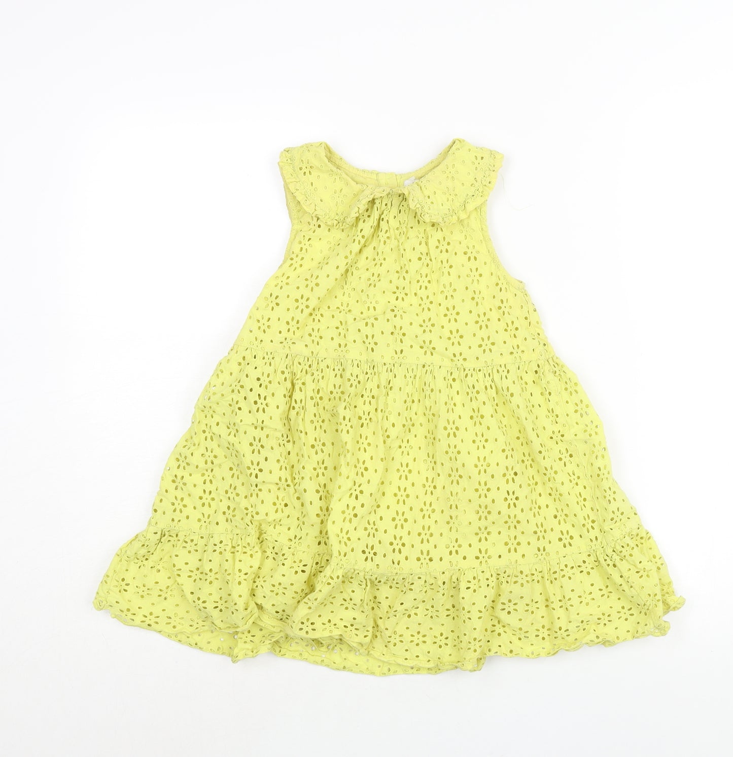 NEXT Girls Yellow Cotton A-Line Size 5-6 Years Collared Button - Smocked