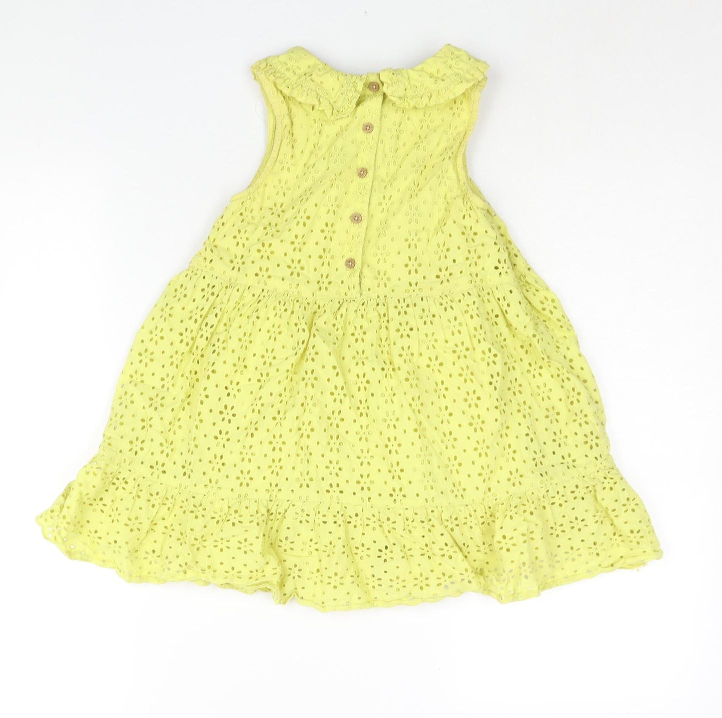 NEXT Girls Yellow Cotton A-Line Size 5-6 Years Collared Button - Smocked