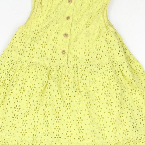 NEXT Girls Yellow Cotton A-Line Size 5-6 Years Collared Button - Smocked