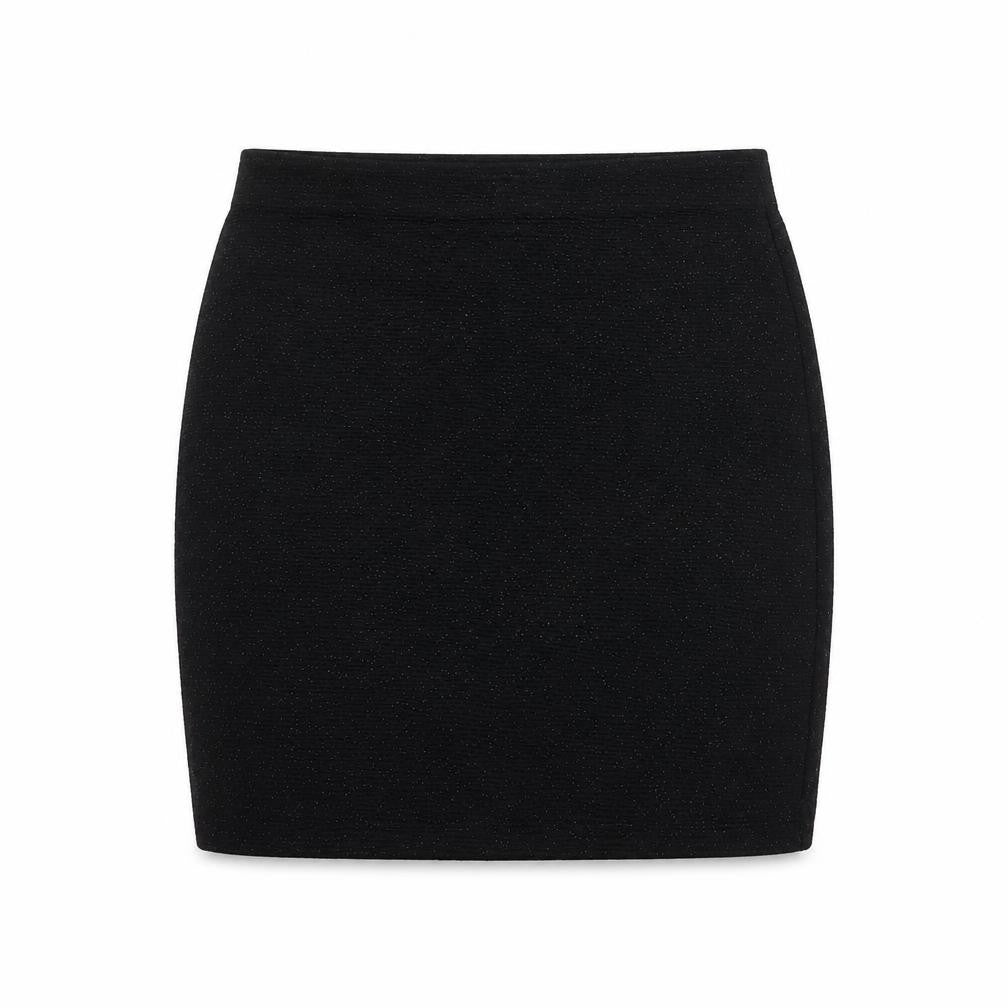 Front view of Monki women’s black polyester bandage skirt, size UK 28, in - glitter
