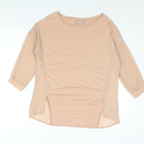 VERO MODA Womens Beige Polyester Basic Blouse Size XS Round Neck - Semi Sheer Panel