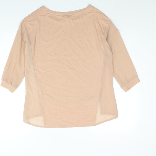 VERO MODA Womens Beige Polyester Basic Blouse Size XS Round Neck - Semi Sheer Panel