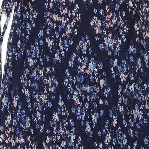 Per Una Womens Blue Floral Viscose Maxi Size 18 Round Neck Button - Side Slits Tie Detail