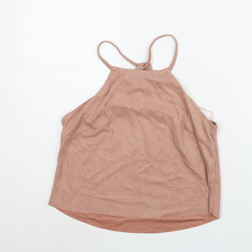 Glamorous Womens Pink Polyester Camisole Blouse Size S Round Neck