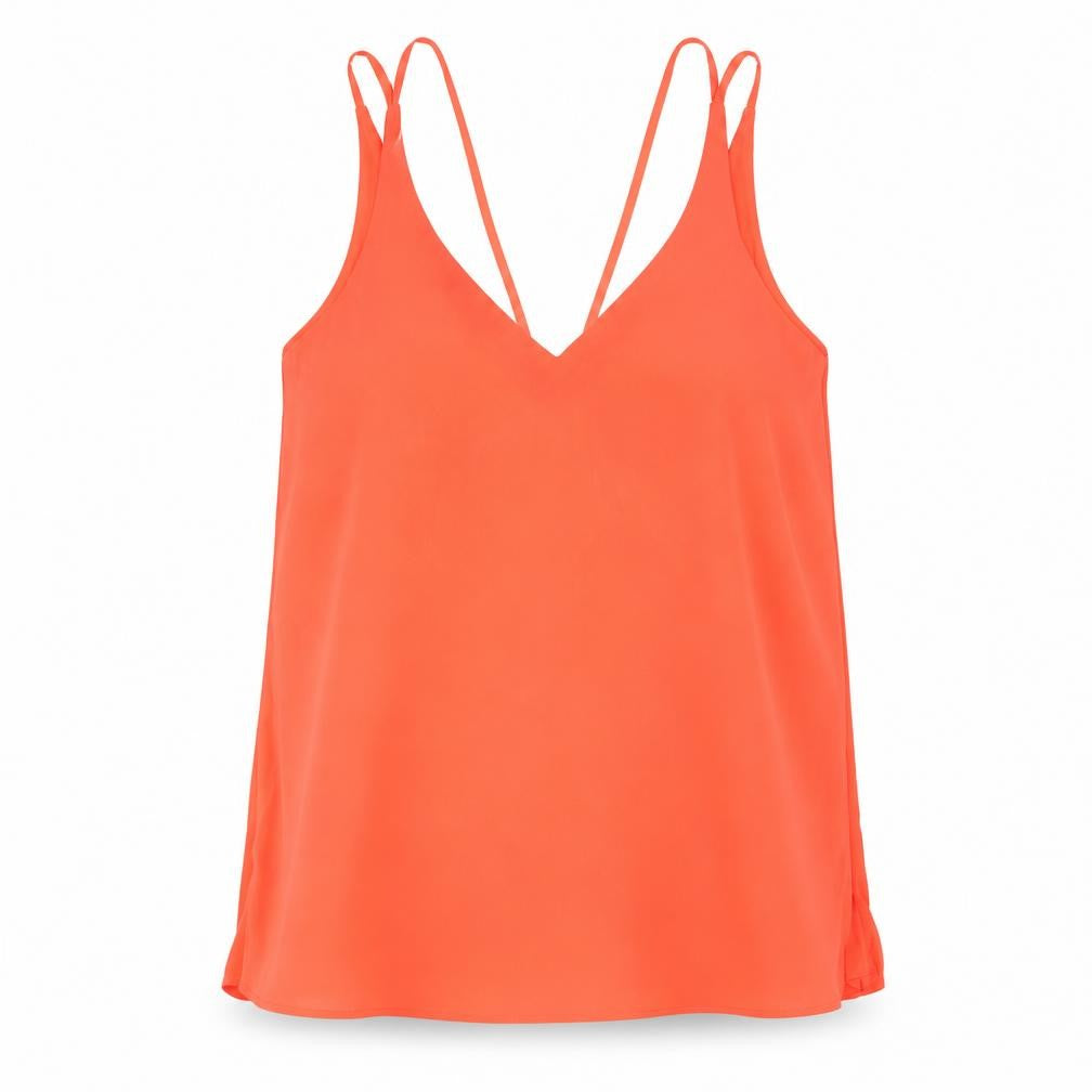 Topshop Womens Pink Polyester Camisole Blouse Size 8 V-Neck - Neon