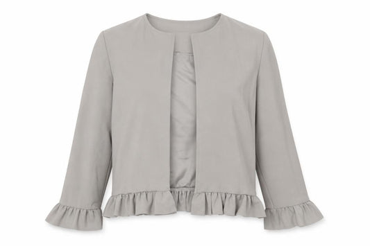 Front view of New Look women’s grey jacket, size UK 10, - frill