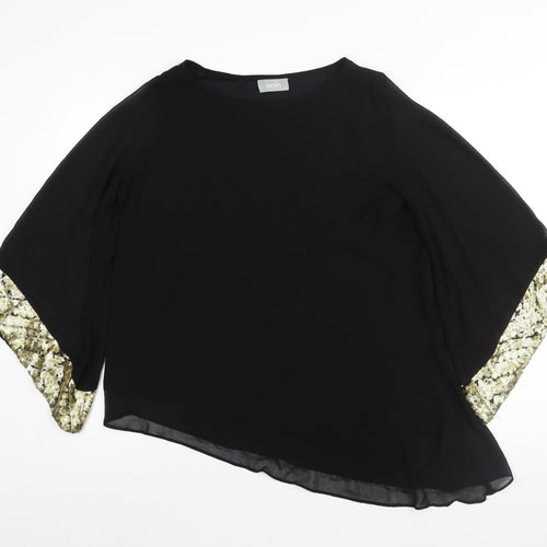 Wallis Womens Black Polyester Basic Blouse Size S Round Neck - Sequin Cuff