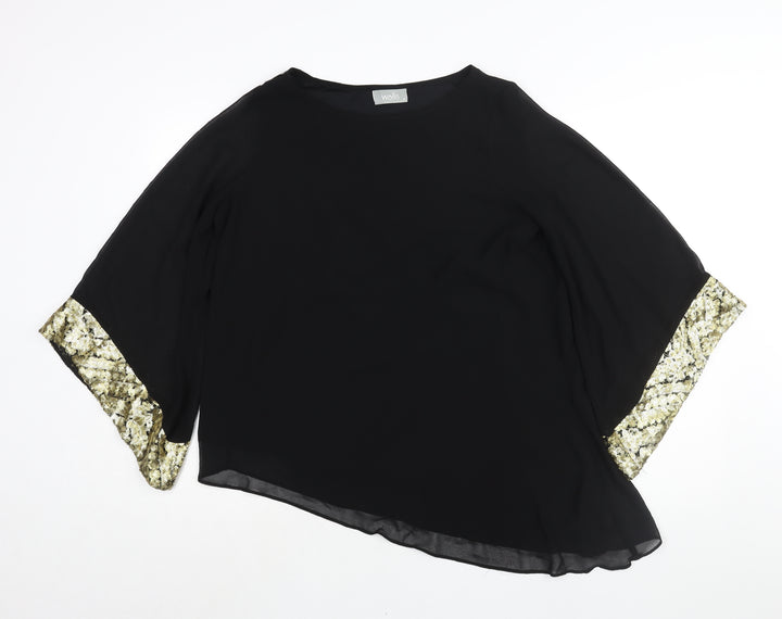 Wallis Womens Black Polyester Basic Blouse Size S Round Neck - Sequin Cuff