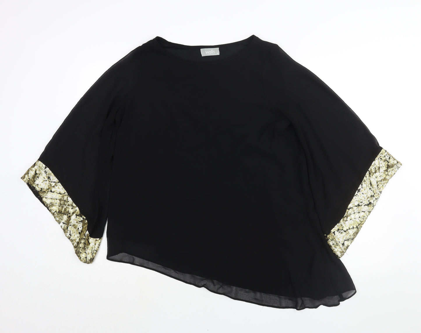 Wallis Womens Black Polyester Basic Blouse Size S Round Neck - Sequin Cuff