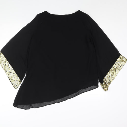 Wallis Womens Black Polyester Basic Blouse Size S Round Neck - Sequin Cuff