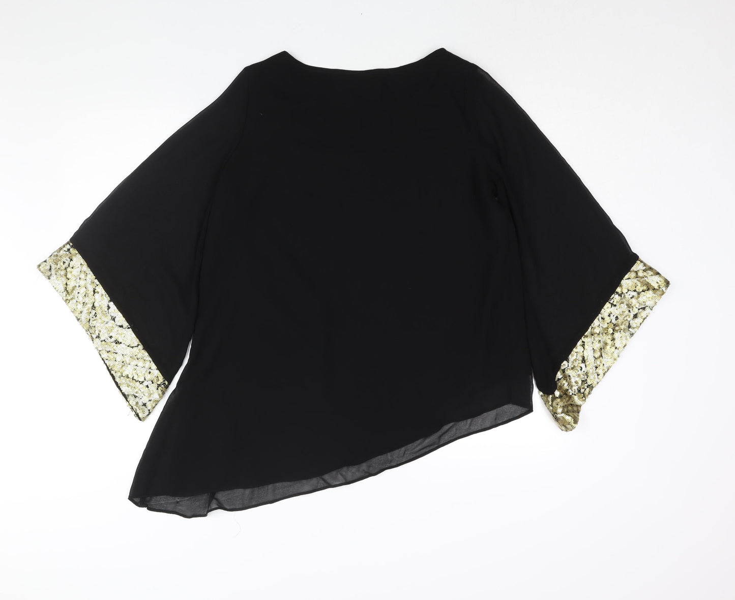Wallis Womens Black Polyester Basic Blouse Size S Round Neck - Sequin Cuff