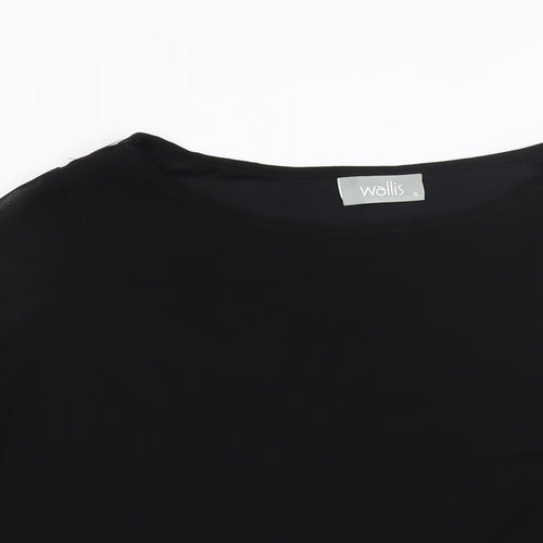 Wallis Womens Black Polyester Basic Blouse Size S Round Neck - Sequin Cuff