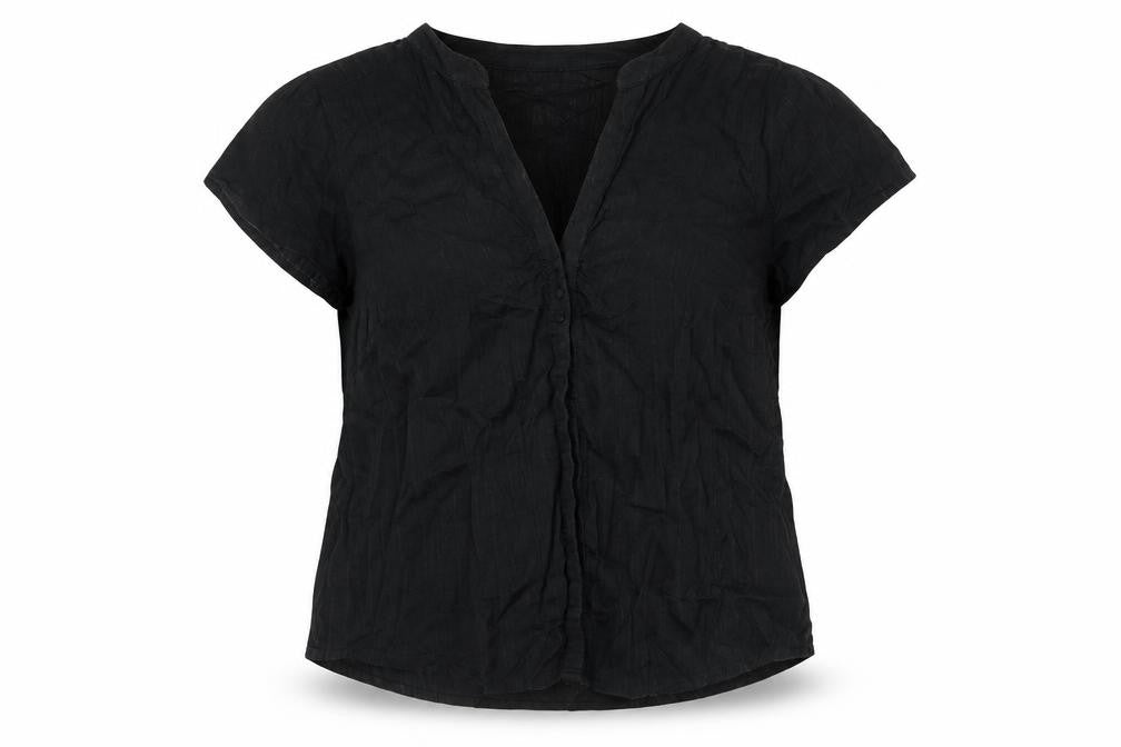 Front view of Sorrento women’s black cotton basic blouse, size UK 24, v-neck