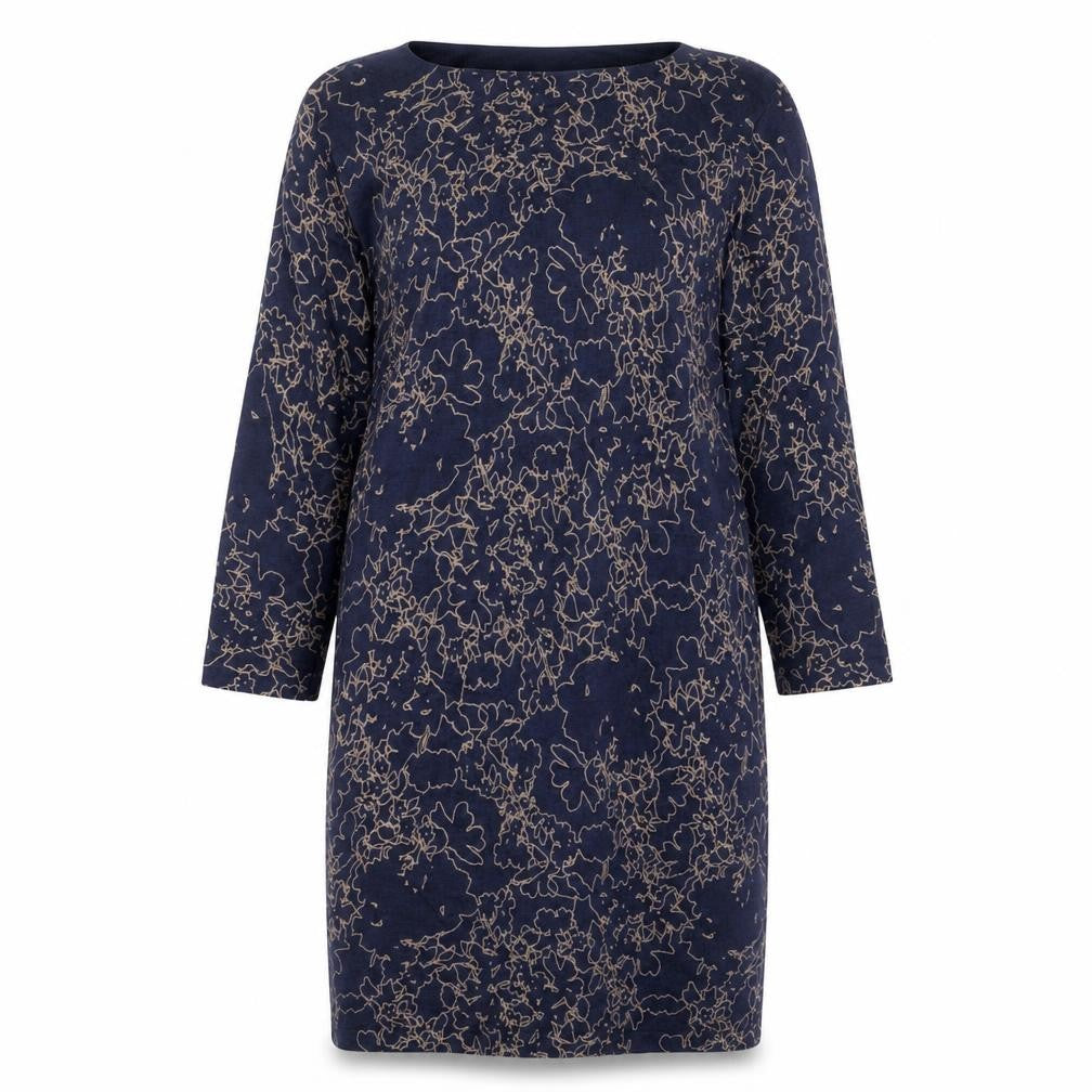 Front view of Next women’s blue boat neck geometric cotton jumper, size UK 14