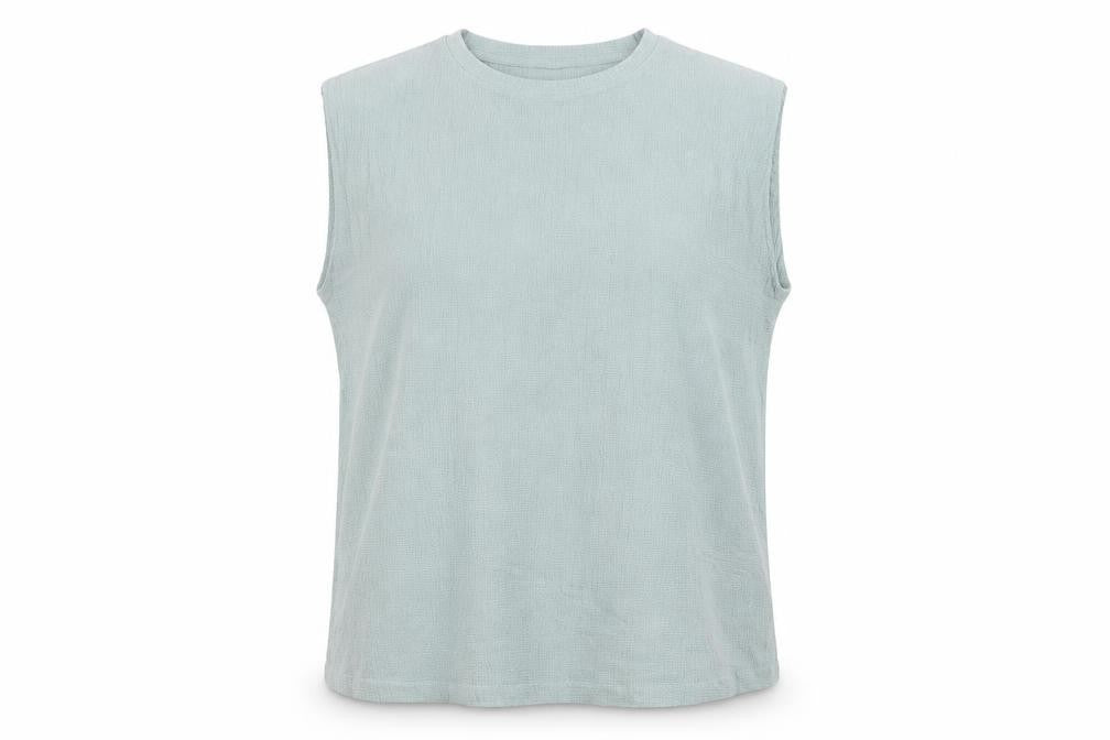 Front view of ESMARA women’s blue polyester basic blouse, size L, round neck - shoulder pads