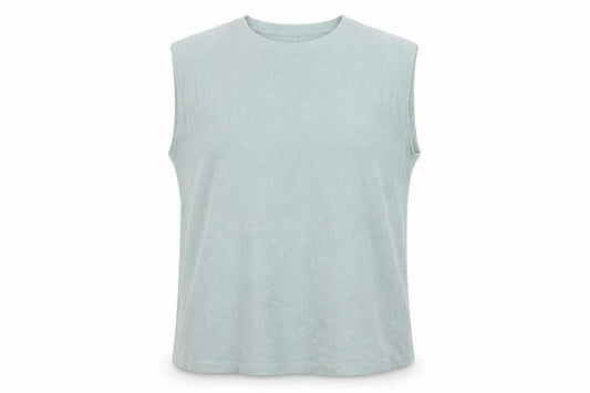 Front view of ESMARA women’s blue polyester basic blouse, size L, round neck - shoulder pads