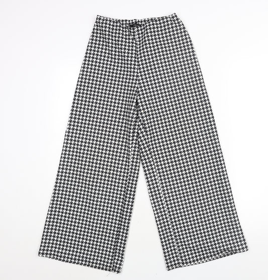 New Look Womens Black Check Polyester Cropped Trousers Size 6 L24 in Regular - Houndstooth