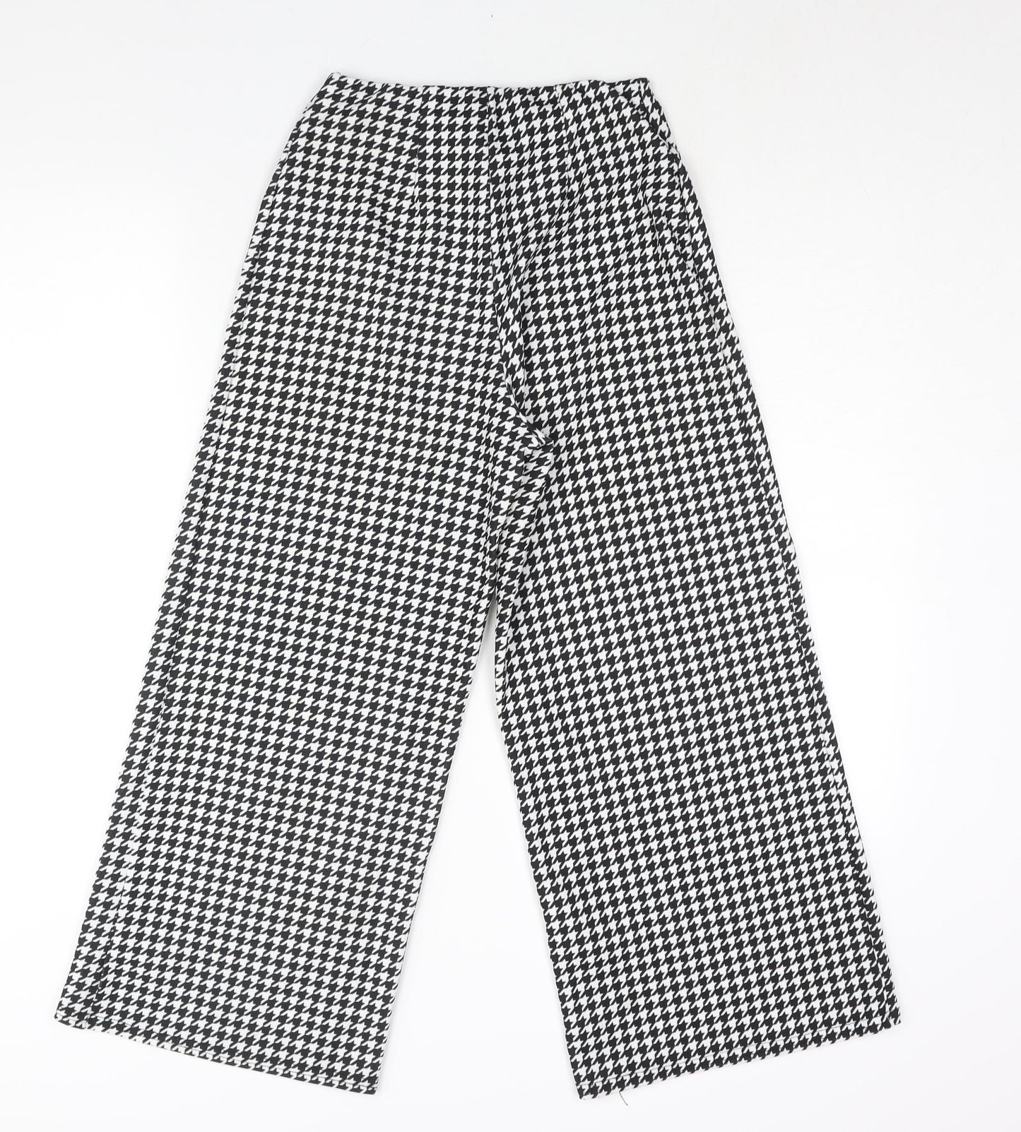 New Look Womens Black Check Polyester Cropped Trousers Size 6 L24 in Regular - Houndstooth