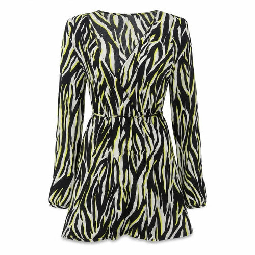 New Look Womens Black Animal Print Viscose Wrap Dress Size 8 V-Neck Tie - Tiger Print
