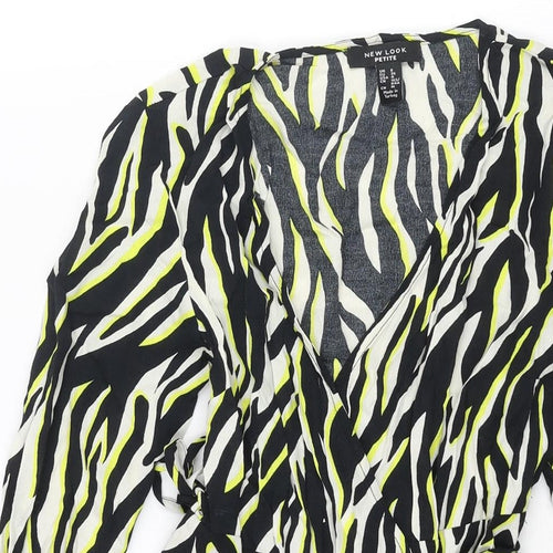 New Look Womens Black Animal Print Viscose Wrap Dress Size 8 V-Neck Tie - Tiger Print