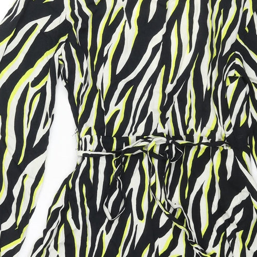 New Look Womens Black Animal Print Viscose Wrap Dress Size 8 V-Neck Tie - Tiger Print