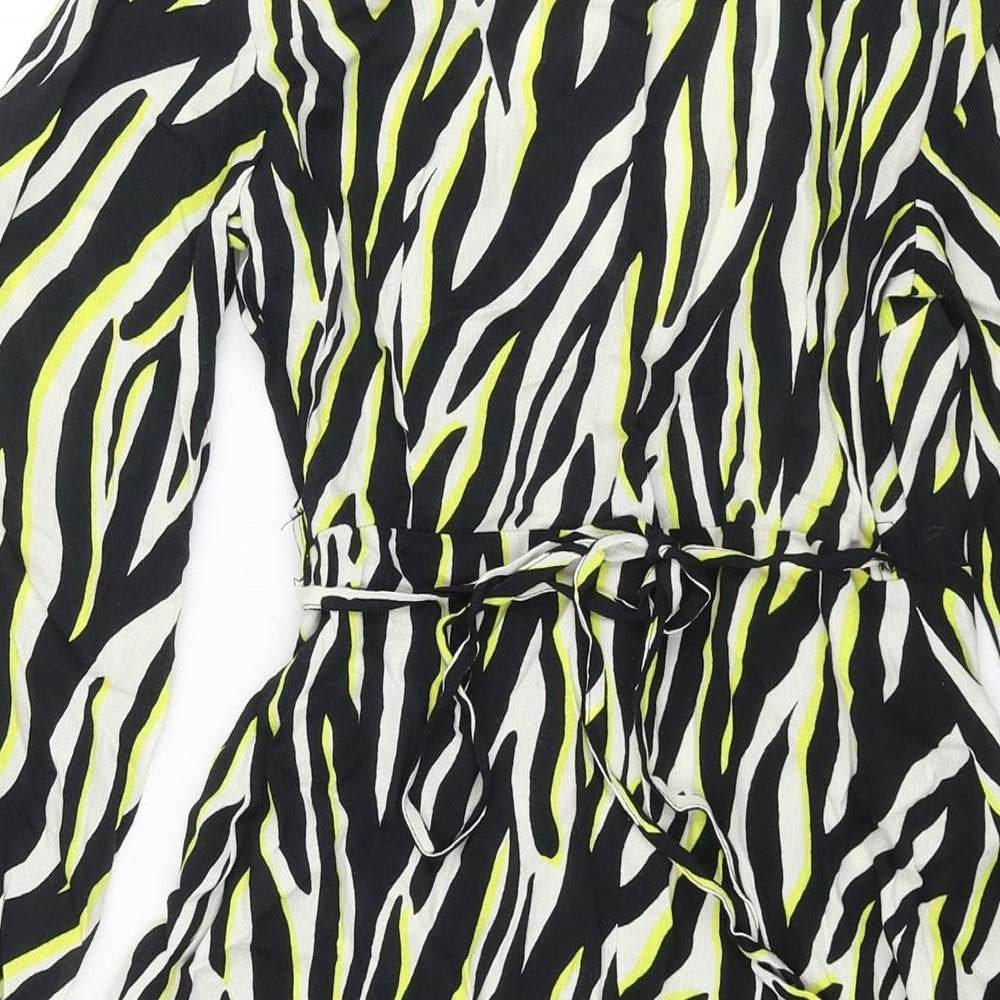 New Look Womens Black Animal Print Viscose Wrap Dress Size 8 V-Neck Tie - Tiger Print