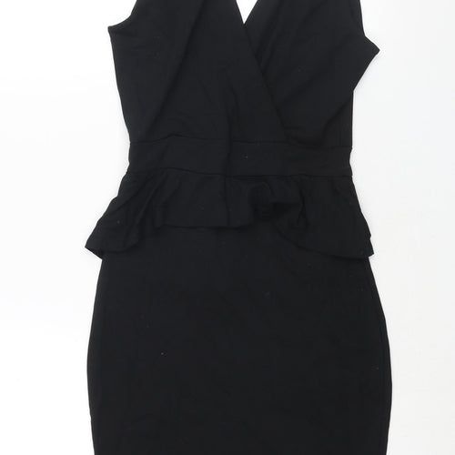 Warehouse Womens Black Viscose Bodycon Size 12 V-Neck Pullover - Peplum