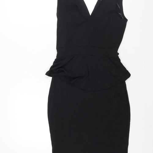 Warehouse Womens Black Viscose Bodycon Size 12 V-Neck Pullover - Peplum