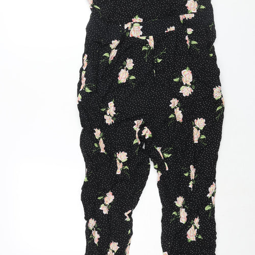 Dorothy Perkins Womens Black Floral Viscose Jumpsuit One-Piece Size 12 L28 in Button