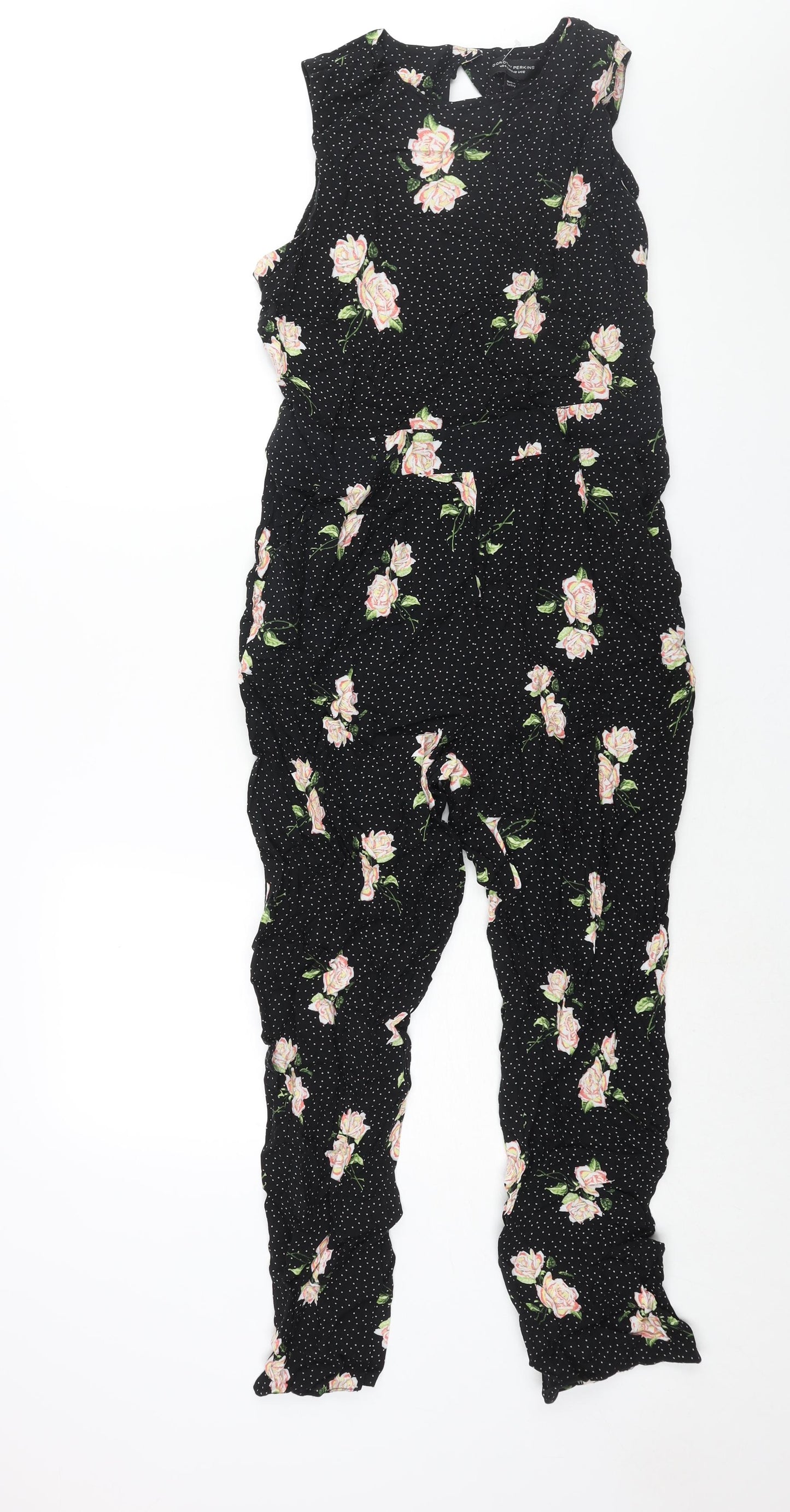 Dorothy Perkins Womens Black Floral Viscose Jumpsuit One-Piece Size 12 L28 in Button