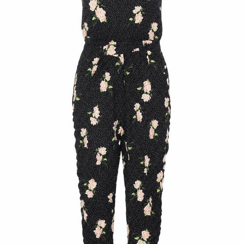 Dorothy Perkins Womens Black Floral Viscose Jumpsuit One-Piece Size 12 L28 in Button